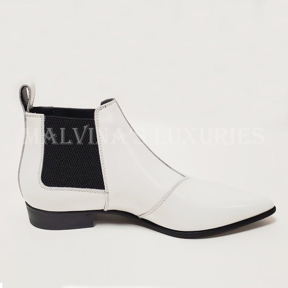 GUCCI BOOTS ANKLE QUEBEC 3 BUCKLE WHITE LEATHER POINTED TOE sz 37.5 7.5 - Picture 9 of 15